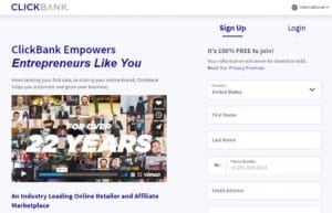 Clicbank sign up page