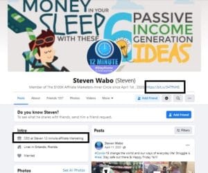 Facebook profile promoting Clickbank product